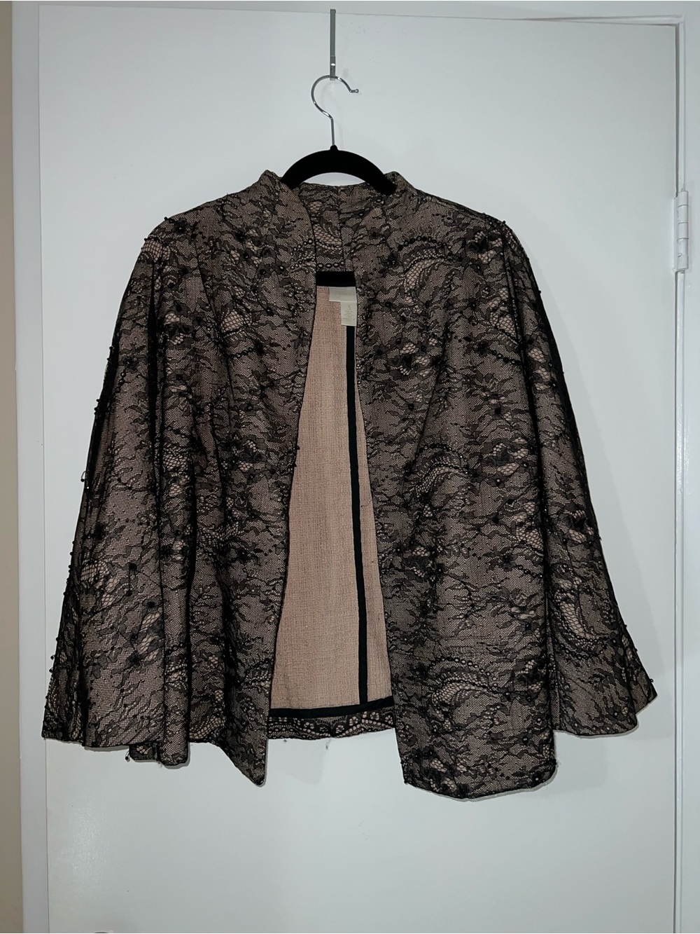 Chico's Black Lace Overlay Jacket with Taupe Underlayer